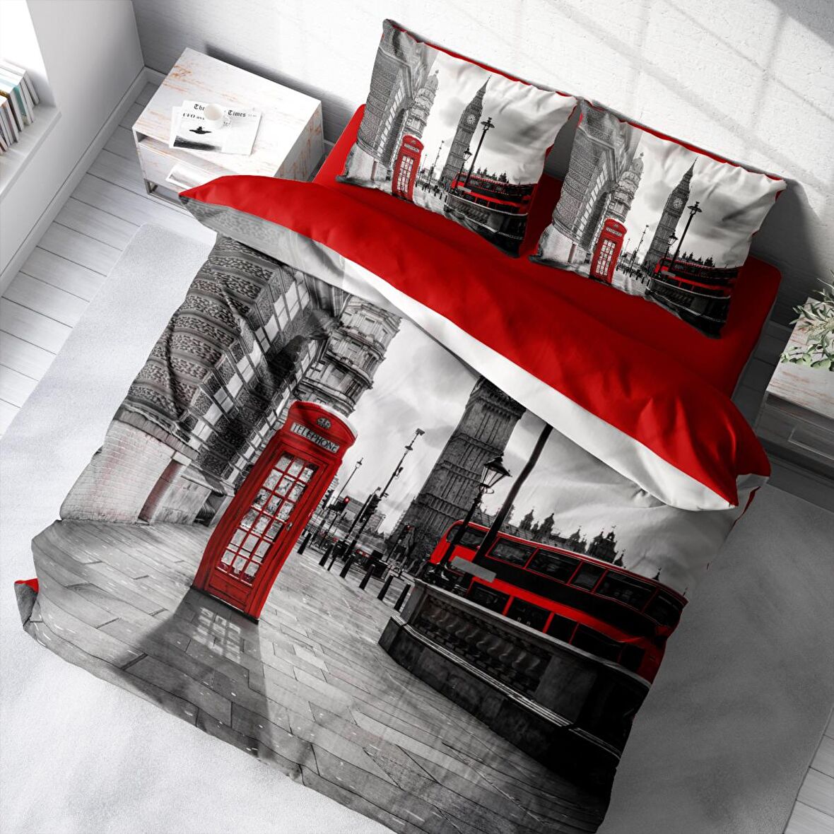 Monohome London 3D Temalı Pamuk Saten Çift Kişilik Nevresim Takımı