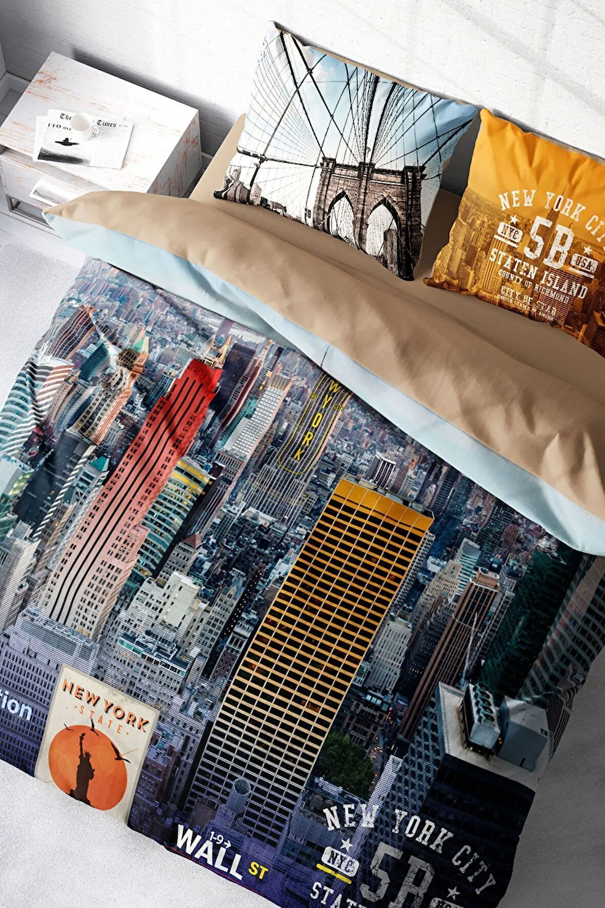 Nevresim Takımı %100 Doğal Pamuk Çift Kişilik 3d Digital New York