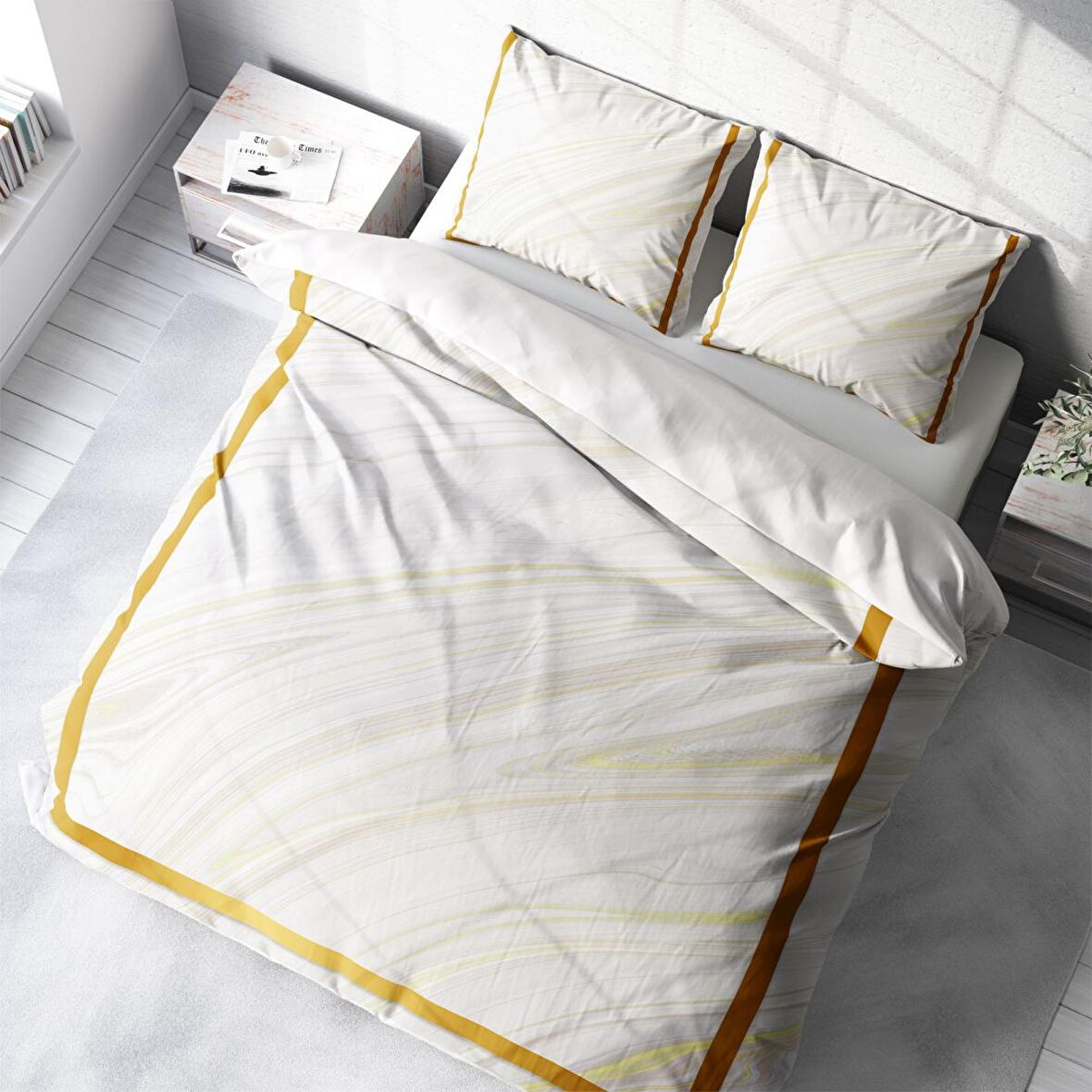 Monohome White 3D Temalı Pamuk Saten Çift Kişilik Nevresim Takımı