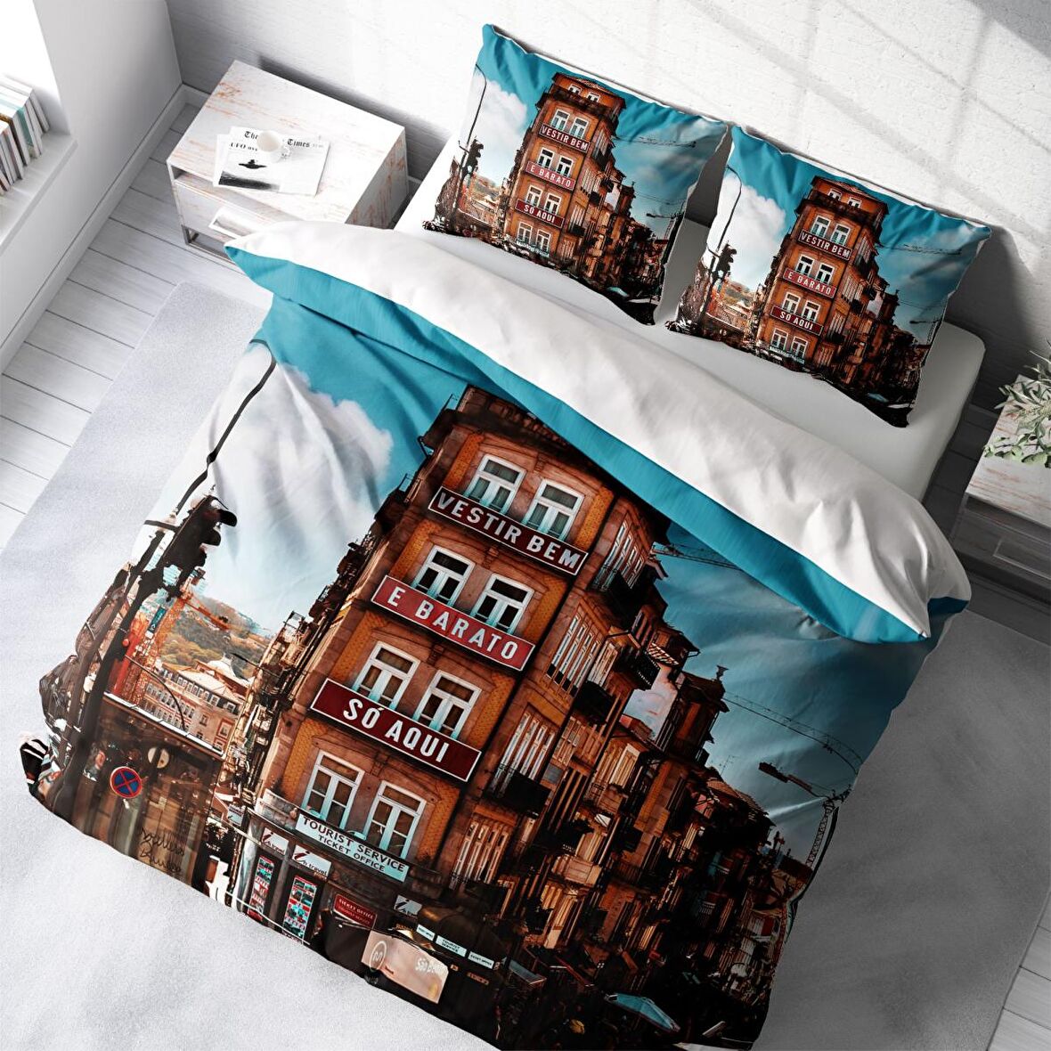 Monohome Apartman 3D Temalı Pamuk Saten Çift Kişilik Nevresim Takımı