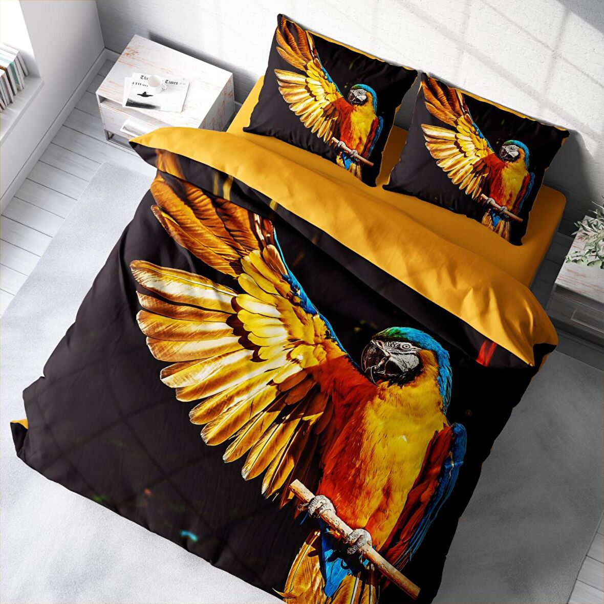 Monohome Parrot Hayvan Figürlü Pamuk Saten Çift Kişilik Nevresim Takımı