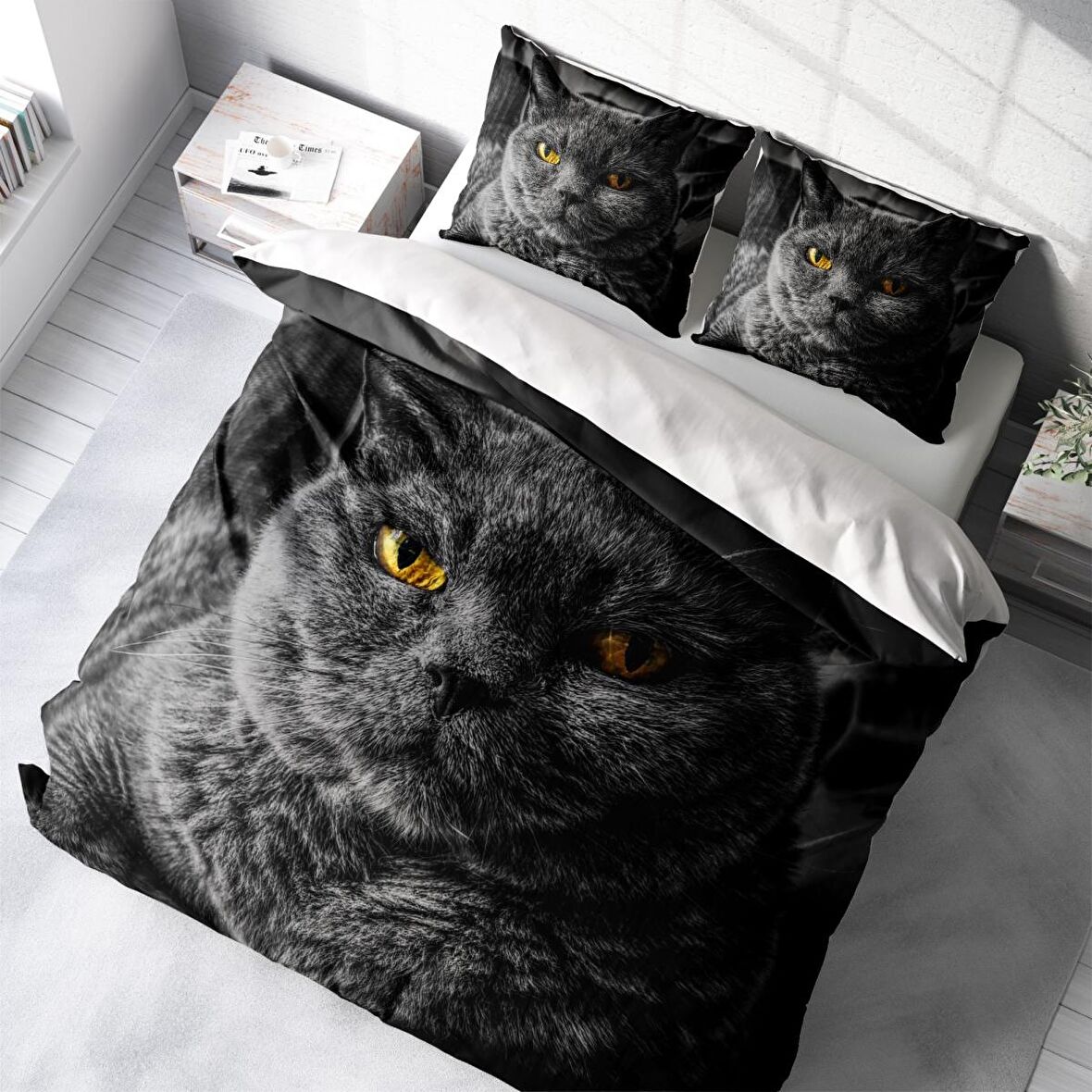 Monohome Batcat 3D Temalı Pamuk Saten Çift Kişilik Nevresim Takımı