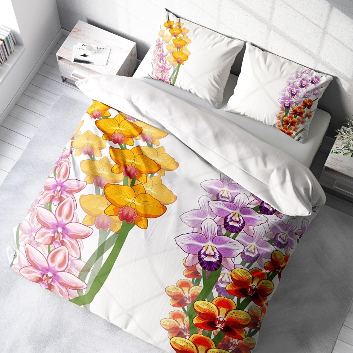 Monohome Orchid Çiçekli Pamuk Saten Çift Kişilik Nevresim Takımı