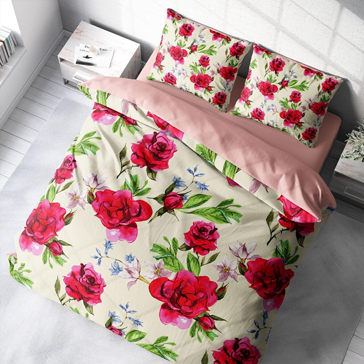 Monohome Aqua 3D Temalı Pamuk Saten Çift Kişilik Nevresim Takımı