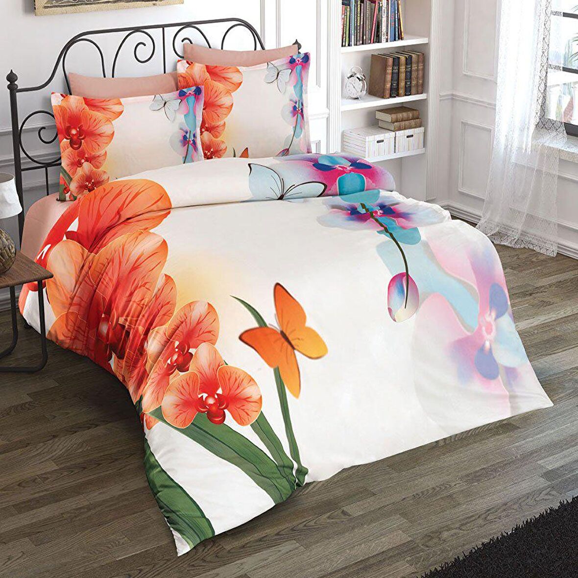 Monohome Orchid 2 Çiçekli Pamuk Saten Çift Kişilik Nevresim Takımı