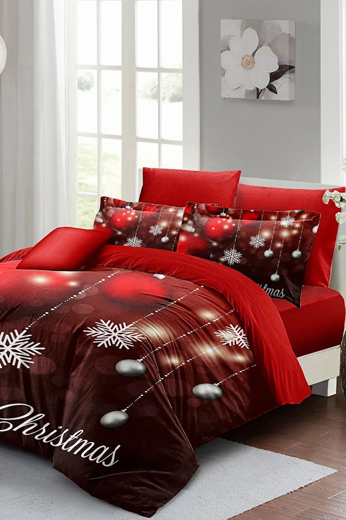 Yılbaşı Nevresim Takım %100 Doğal Pamuk Noel Çift Kişilik Crystal