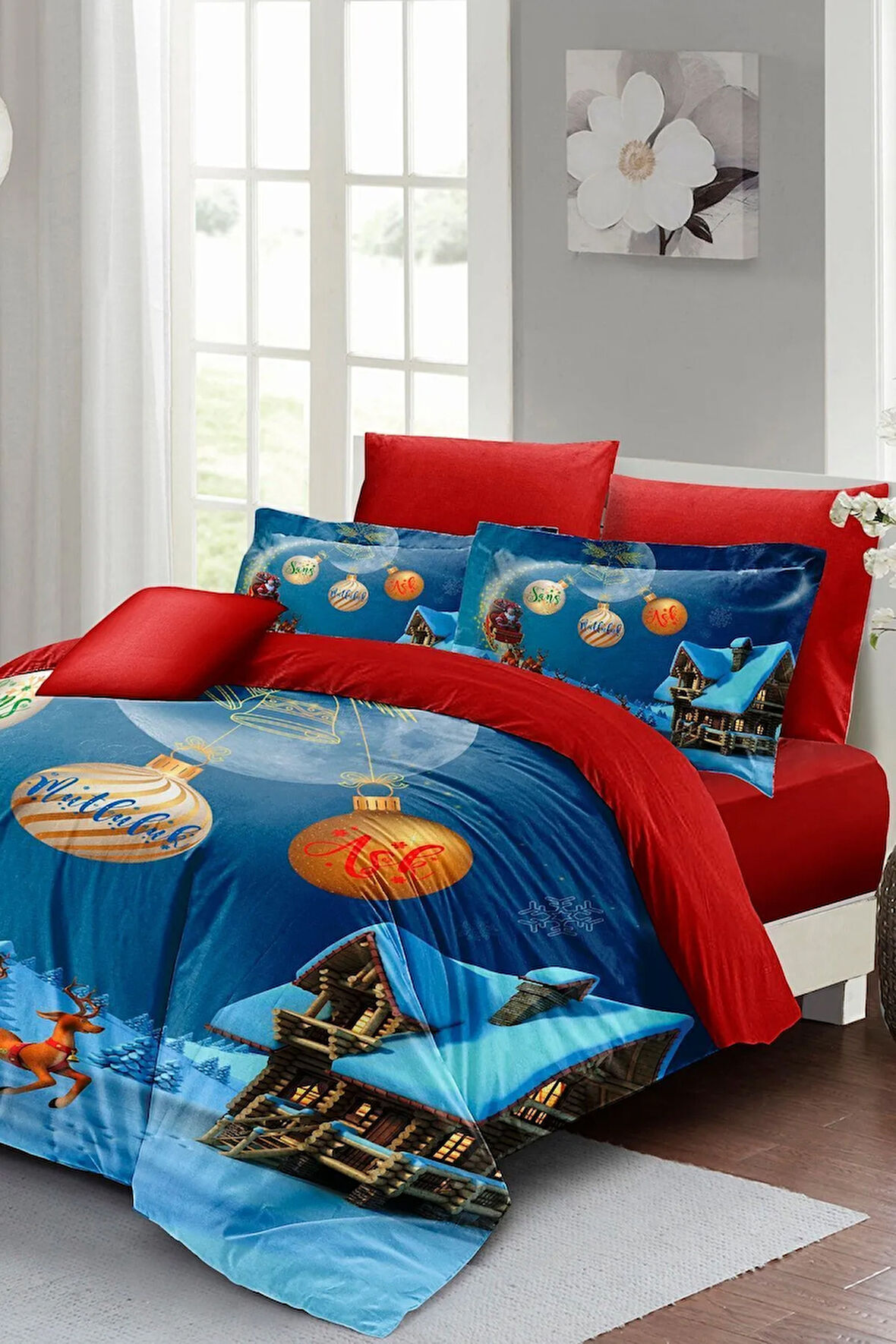 Yılbaşı Nevresim Takım %100 Doğal Pamuk Saten Noel Çift Kişilik Wish