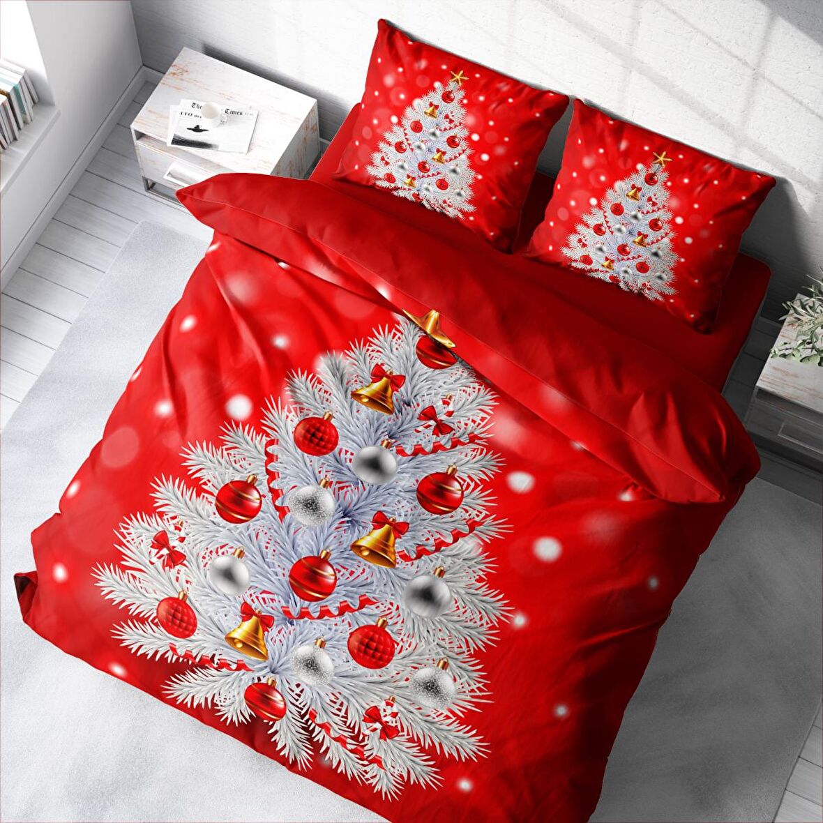 Monohome Ny Pine Yılbaşı Temalı Pamuk Saten Çift Kişilik Nevresim Takımı