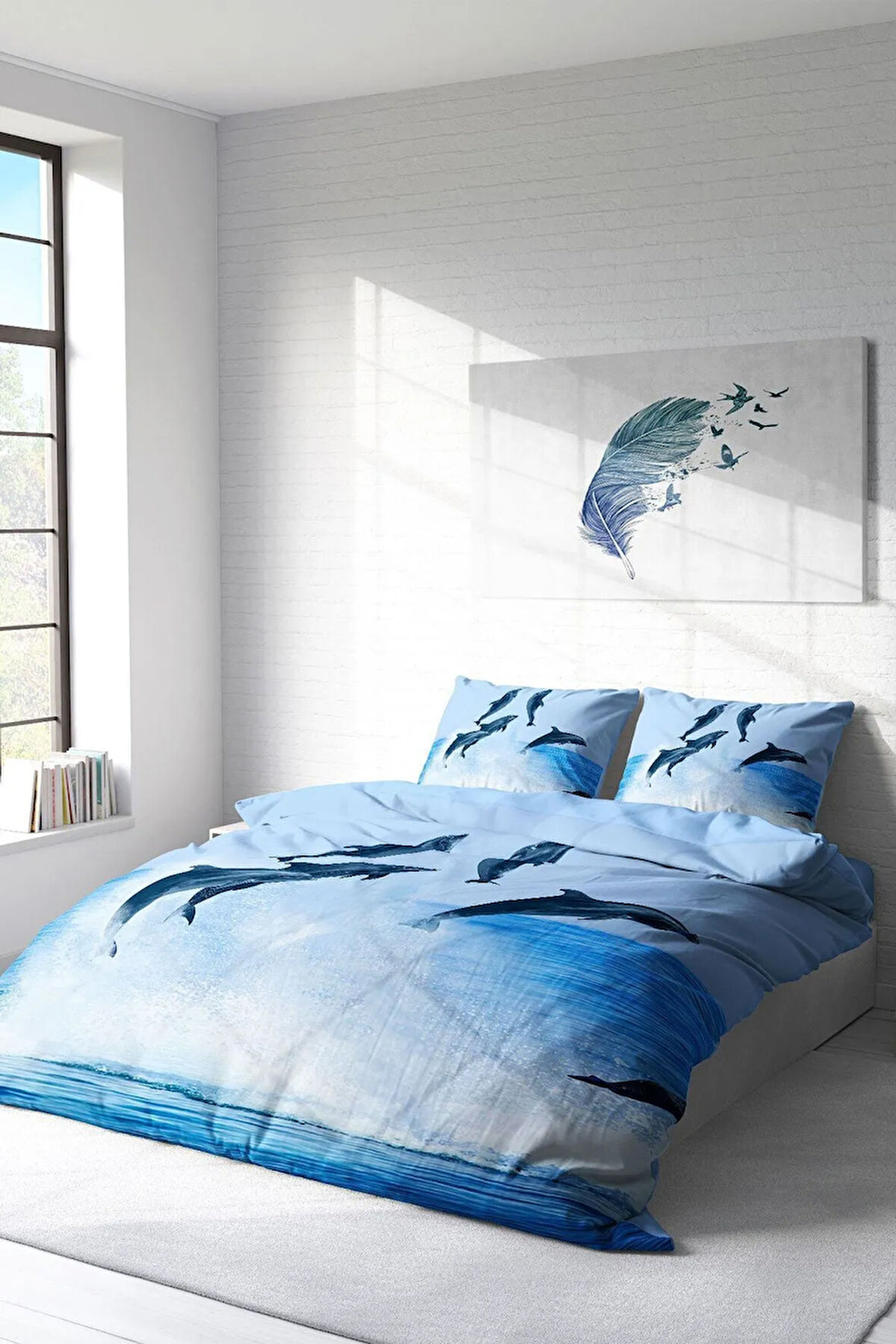 Nevresim Takımı %100 Doğal Pamuk Çift Kişilik 3d Digital Dolphin2