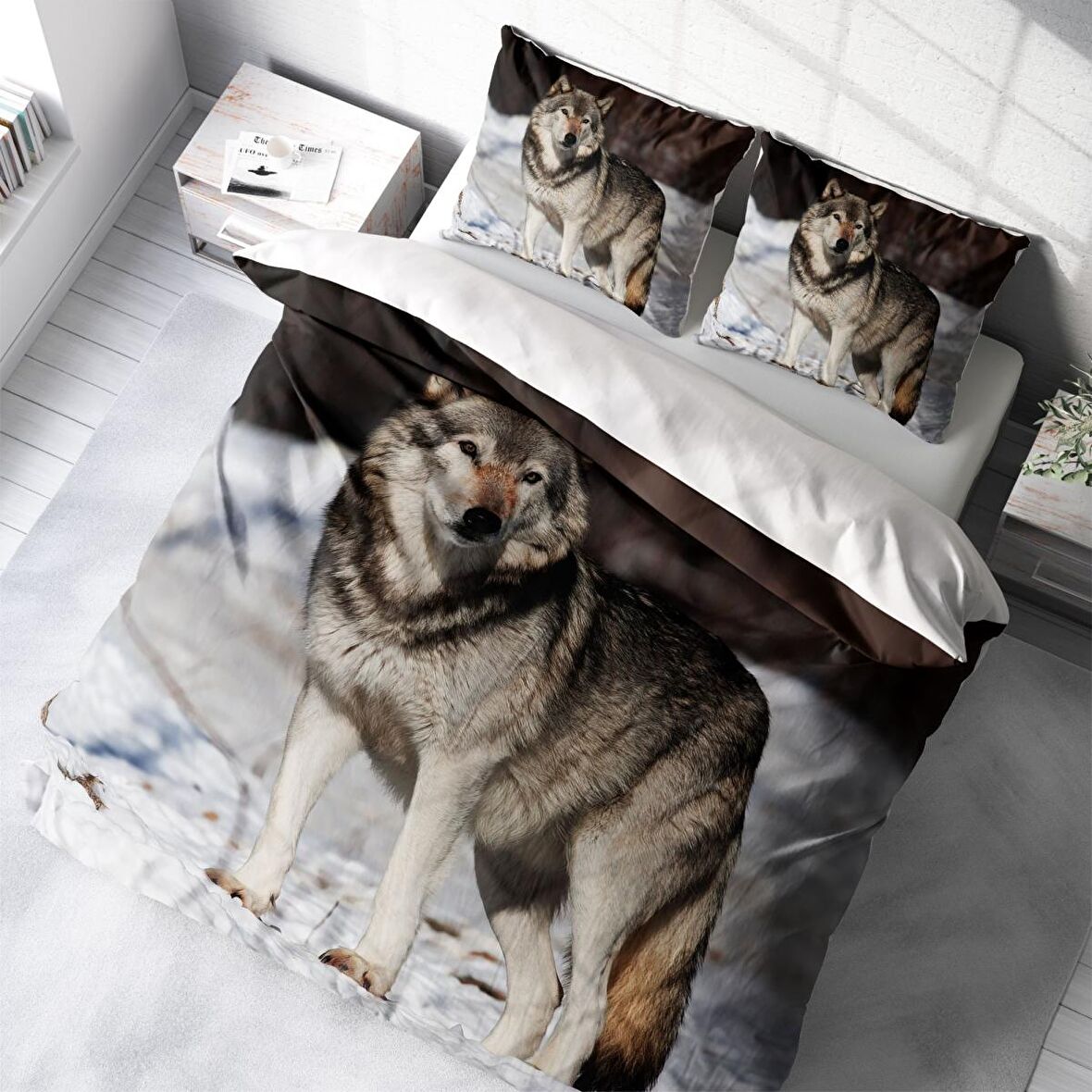 Monohome Snowwolf 3D Temalı Pamuk Saten Çift Kişilik Nevresim Takımı