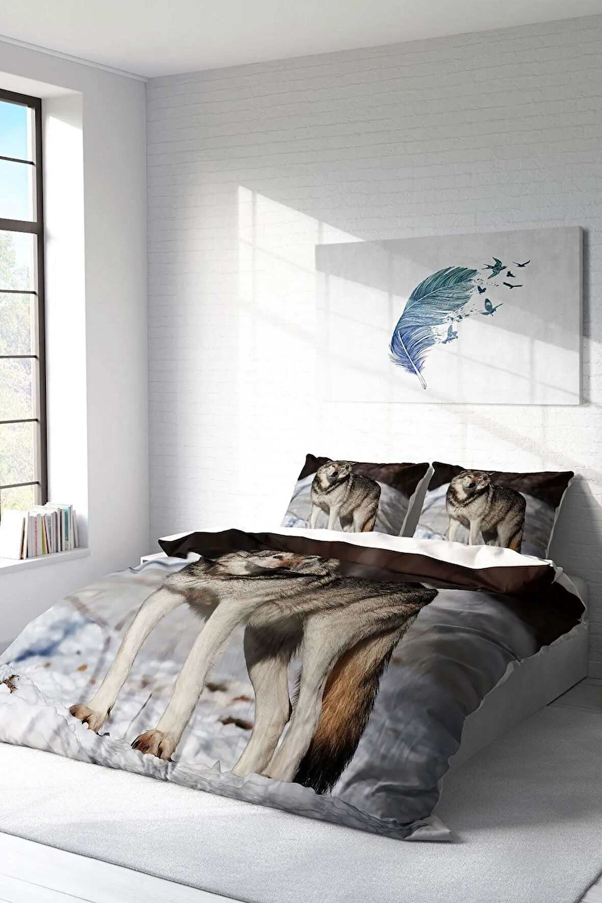 Nevresim Takımı %100 Doğal Pamuk Çift Kişilik 3d Digital Snowwolf