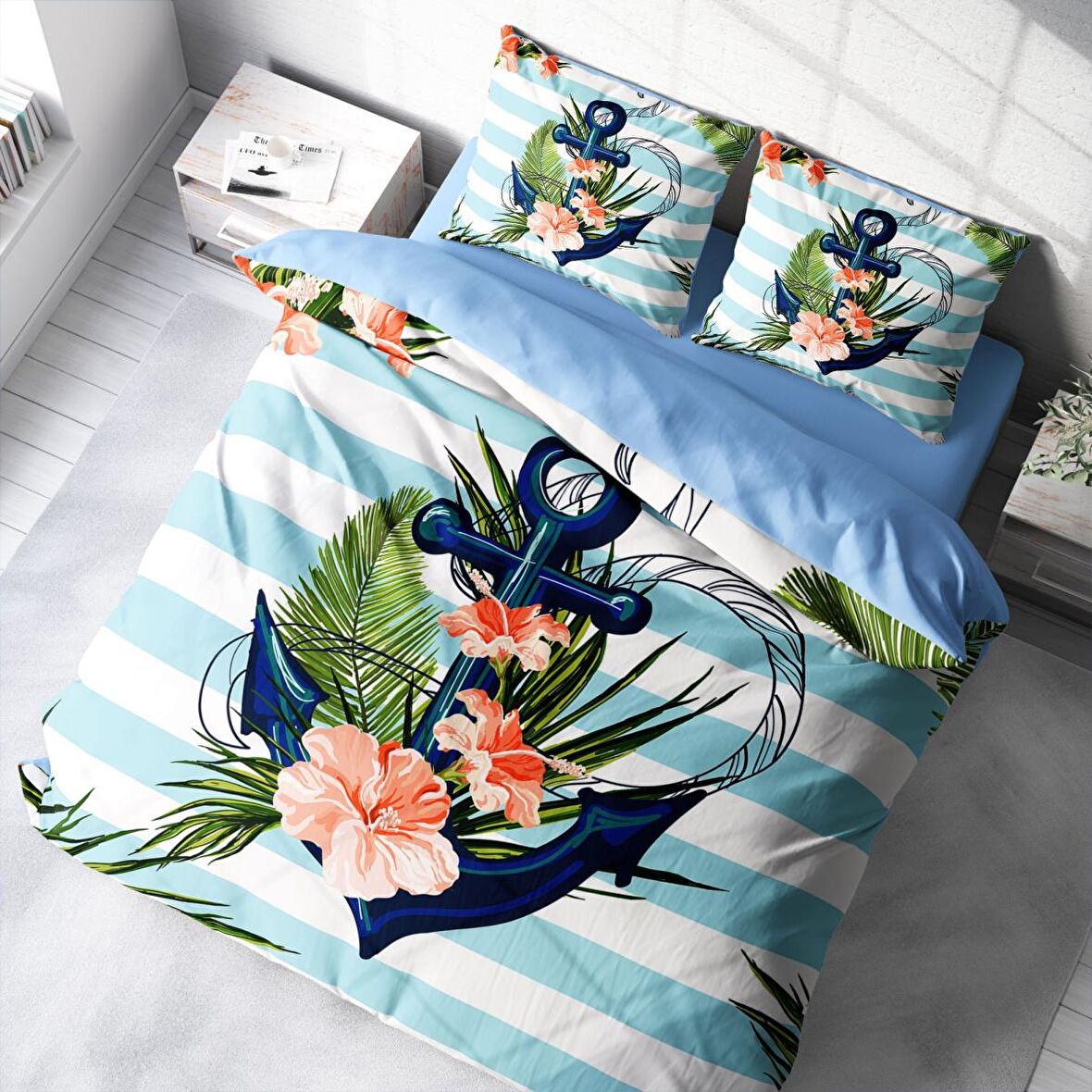 Monohome Anchor 3D Temalı Pamuk Saten Çift Kişilik Nevresim Takımı