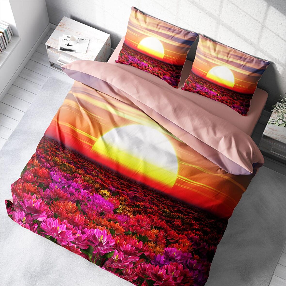 Monohome Sunset 3D Temalı Pamuk Saten Çift Kişilik Nevresim Takımı