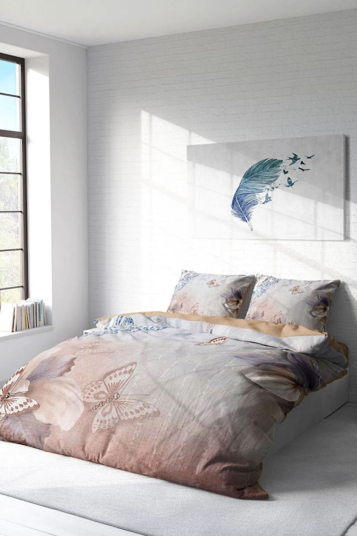 Nevresim Takımı %100 Doğal Pamuk Çift Kişilik 3d Digital Mariposa