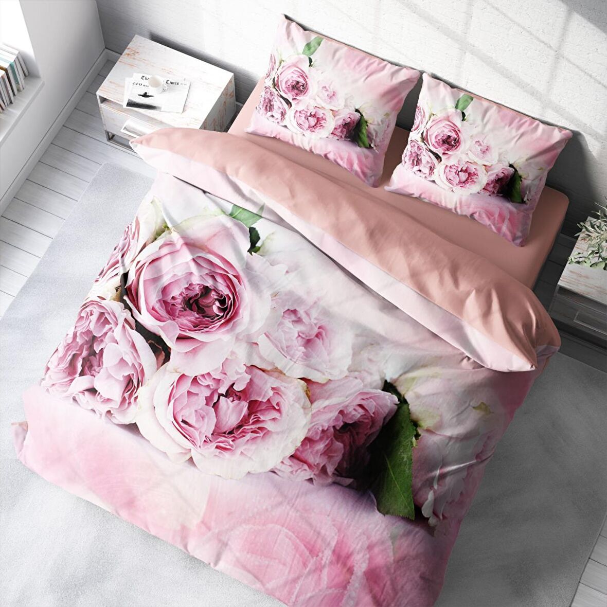 Monohome Soft Rose 3D Temalı Pamuk Saten Çift Kişilik Nevresim Takımı