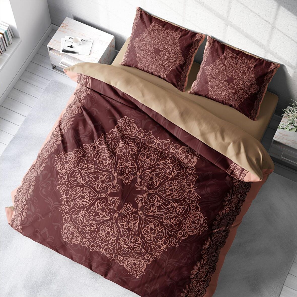 Monohome Browny 3D Temalı Pamuk Saten Çift Kişilik Nevresim Takımı