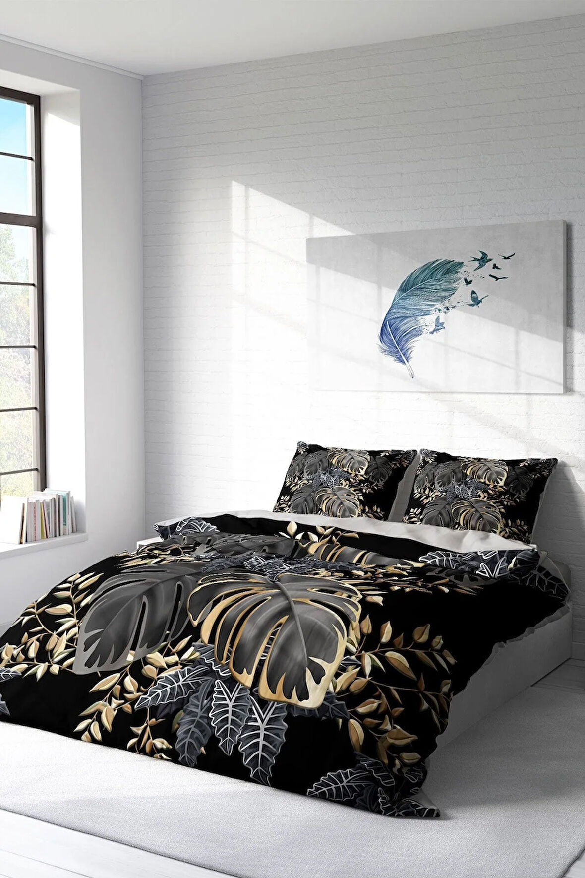Nevresim Takımı %100 Doğal Pamuk Çift Kişilik 3d Digital Leaf