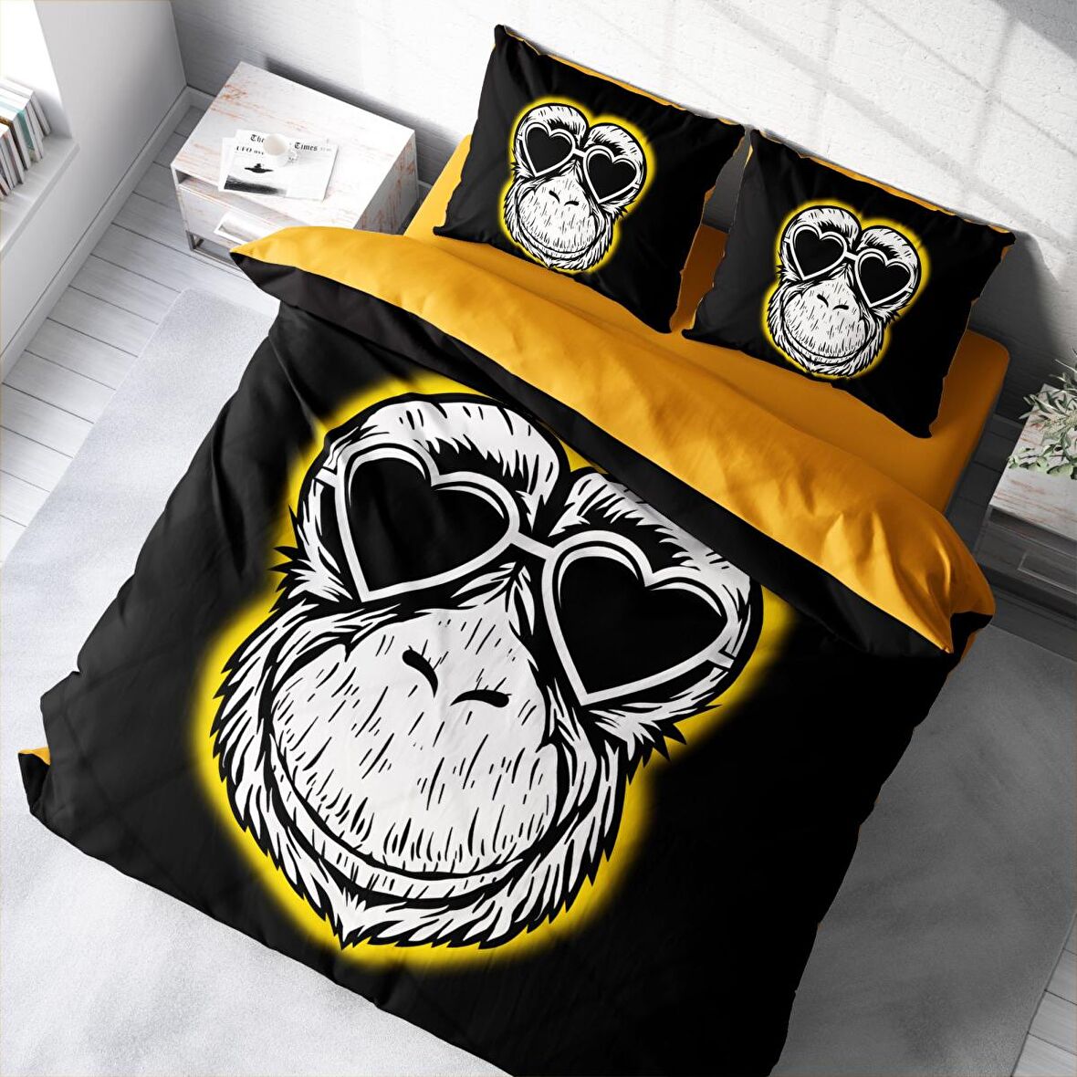 Monohome Monkey Hayvan Figürlü Pamuk Saten Çift Kişilik Nevresim Takımı