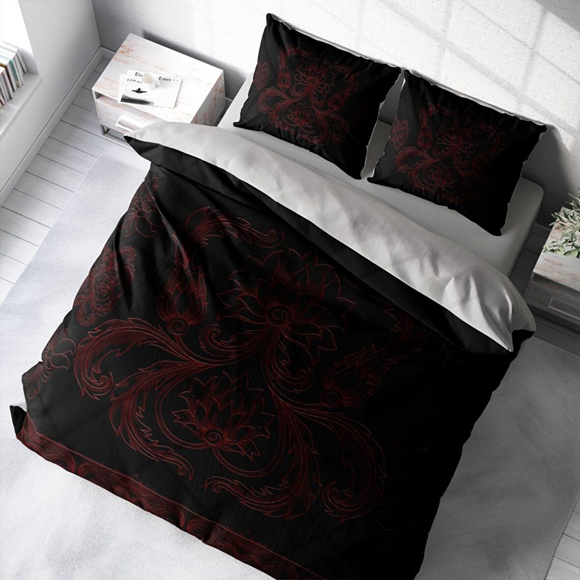 Monohome Black Baroque 3D Temalı Pamuk Saten Çift Kişilik Nevresim Takımı
