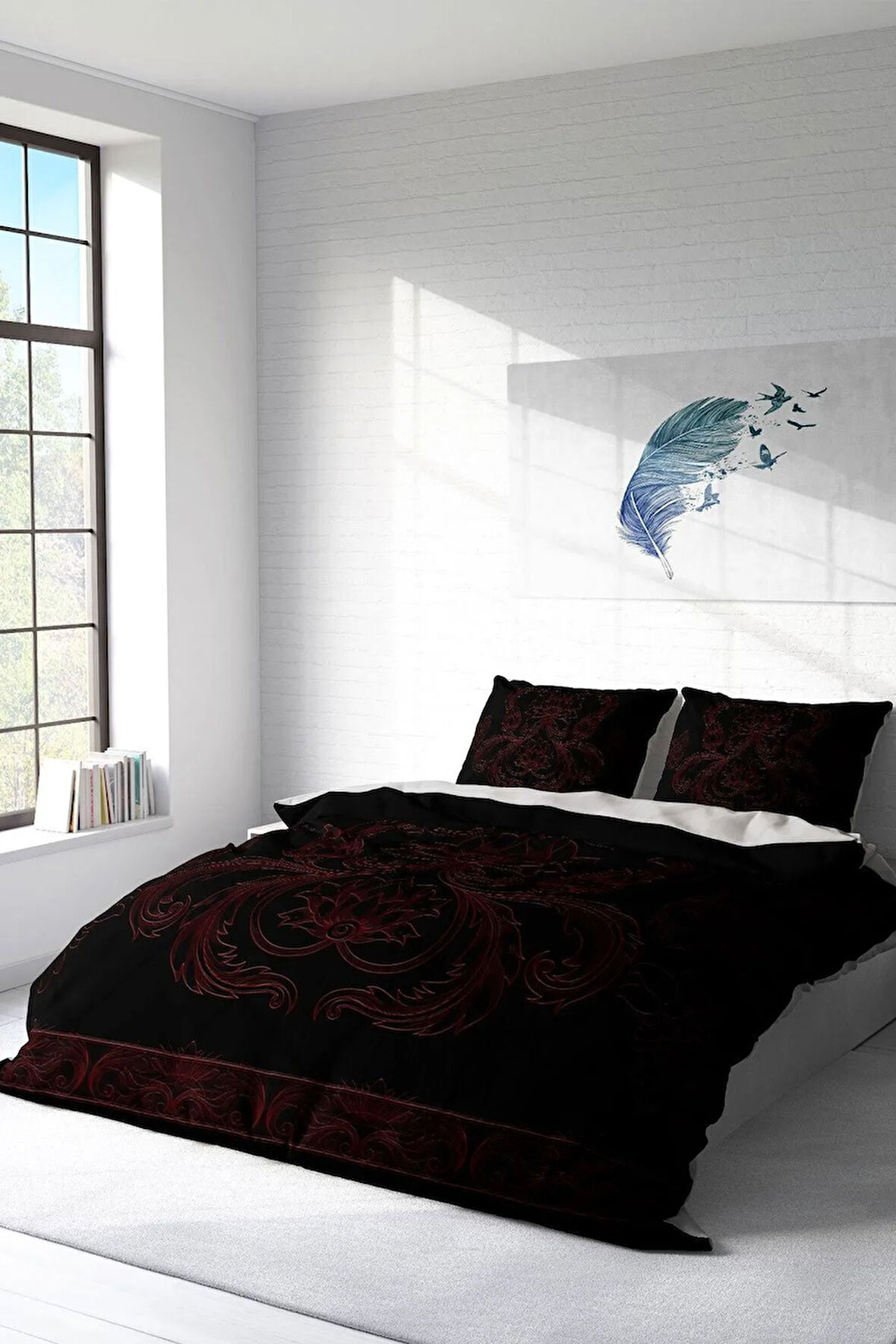 Nevresim Takımı %100 Doğal Pamuk Çift Kişilik 3d Digital Black Baroque