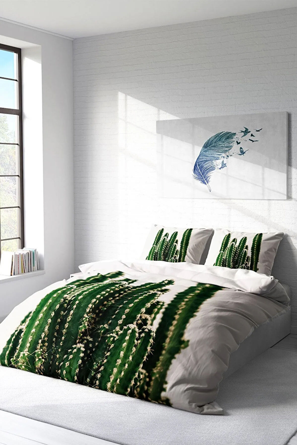 Nevresim Takımı %100 Doğal Pamuk Çift Kişilik 3d Digital Kaktüs