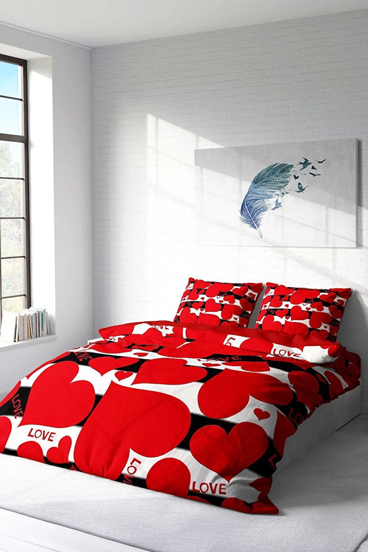 Nevresim Takımı %100 Doğal Pamuk Çift Kişilik 3d Digital Love Iı