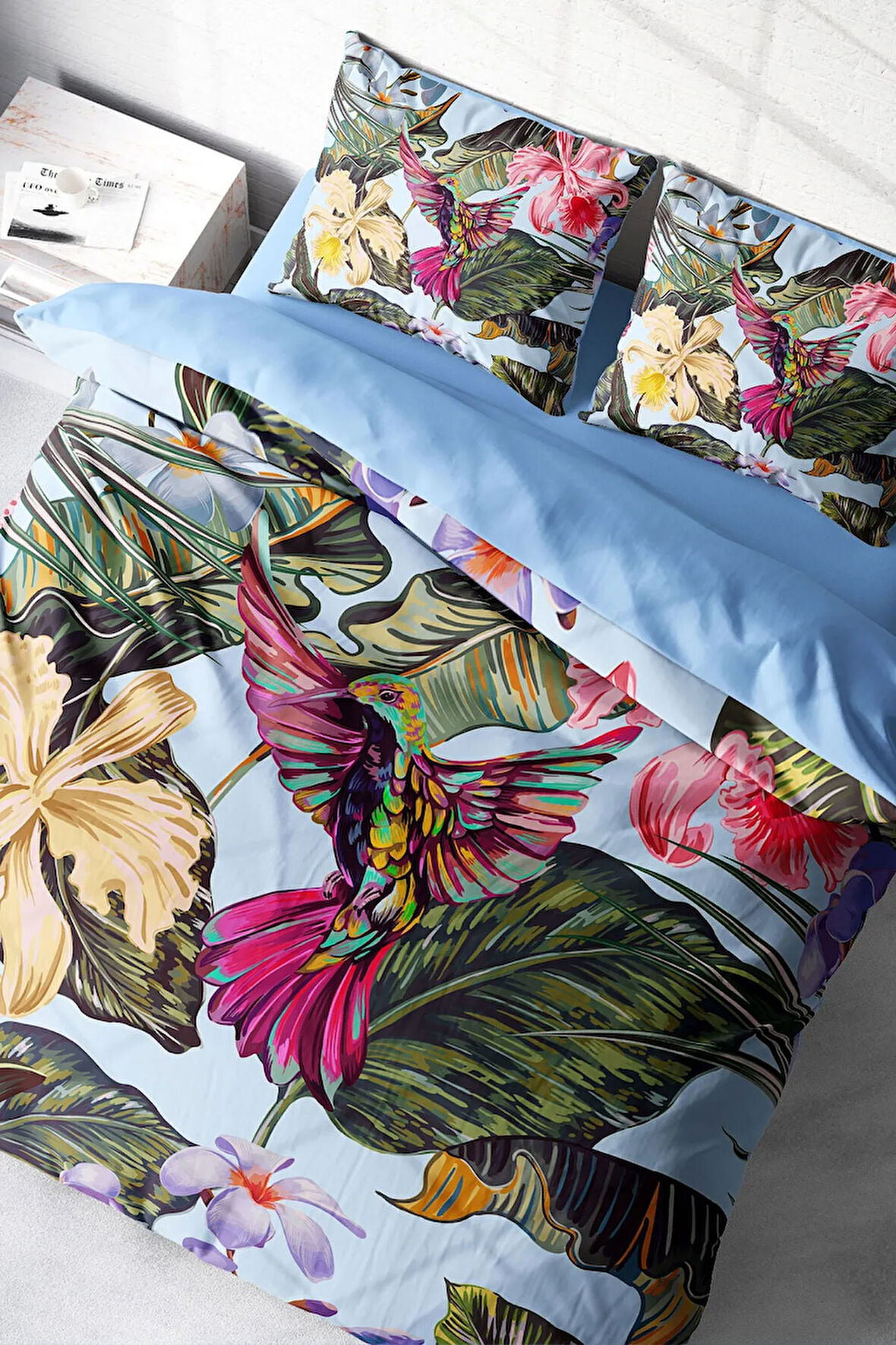 Nevresim Takımı %100 Doğal Pamuk Çift Kişilik 3d Digital Bird Tropik