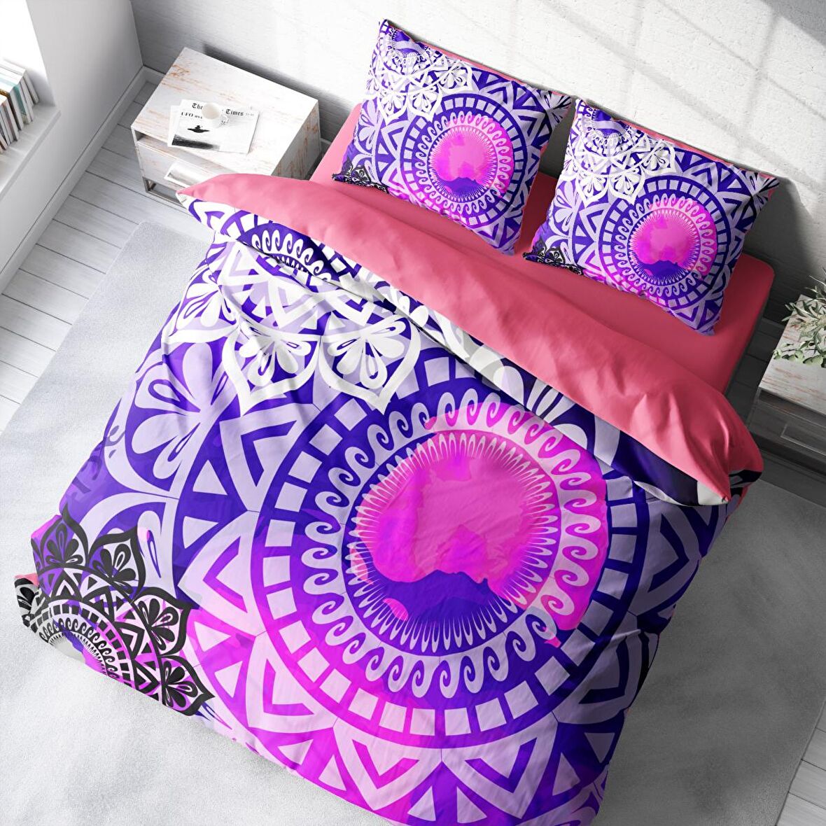 Monohome Purple Ring 3D Temalı Pamuk Saten Çift Kişilik Nevresim Takımı