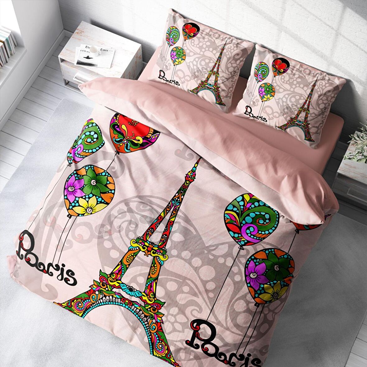 Monohome Soft Paris 3D Temalı Pamuk Saten Çift Kişilik Nevresim Takımı