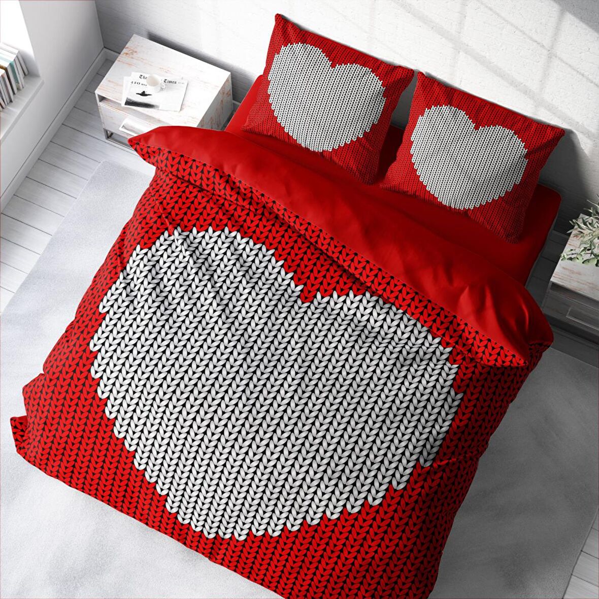 Monohome Woven Heart 3D Temalı Pamuk Saten Çift Kişilik Nevresim Takımı