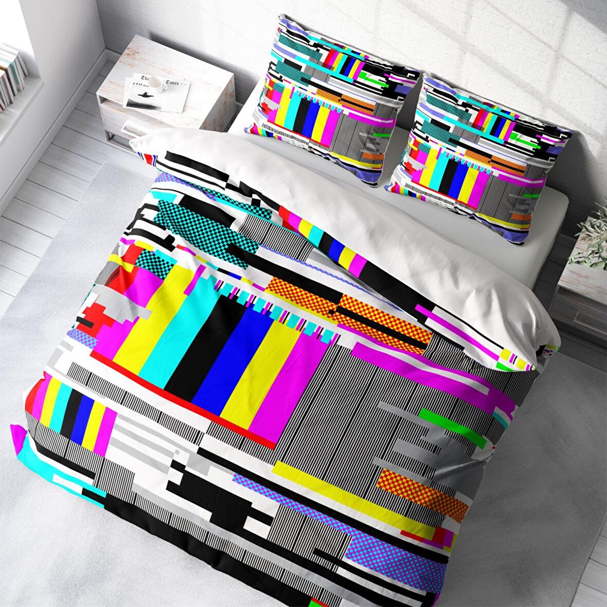 Monohome No Signal 3D Temalı Pamuk Saten Çift Kişilik Nevresim Takımı