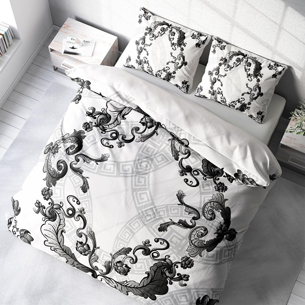 Monohome Silver Baroq 3D Temalı Pamuk Saten Çift Kişilik Nevresim Takımı