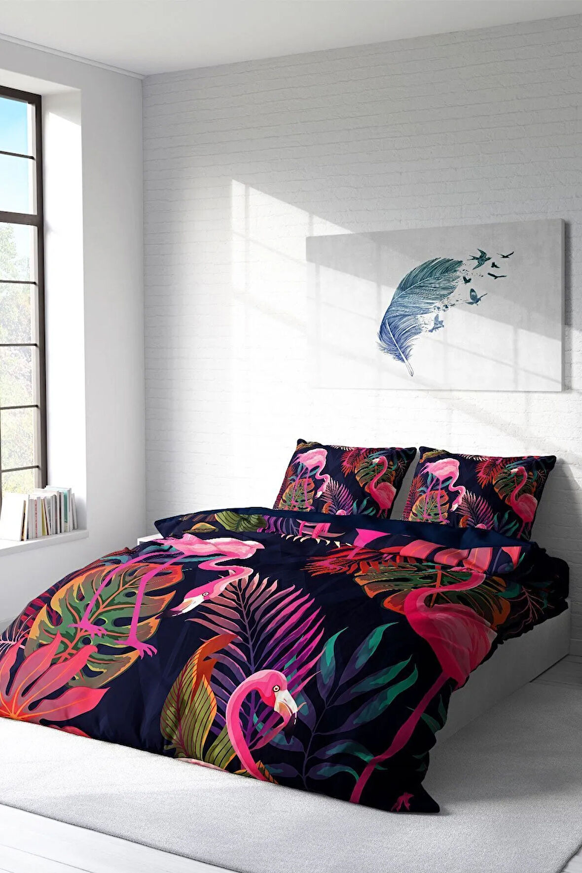 Nevresim Takımı %100 Doğal Pamuk Çift Kişilik 3d Digital Flamingo I