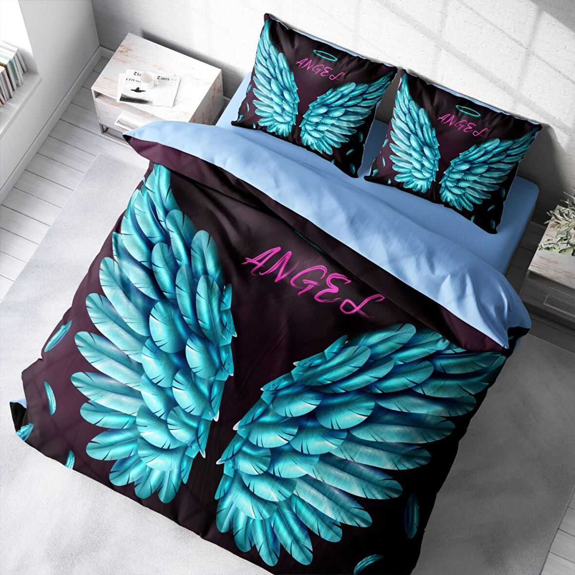 Monohome Blue Wing 3D Temalı Pamuk Saten Çift Kişilik Nevresim Takımı