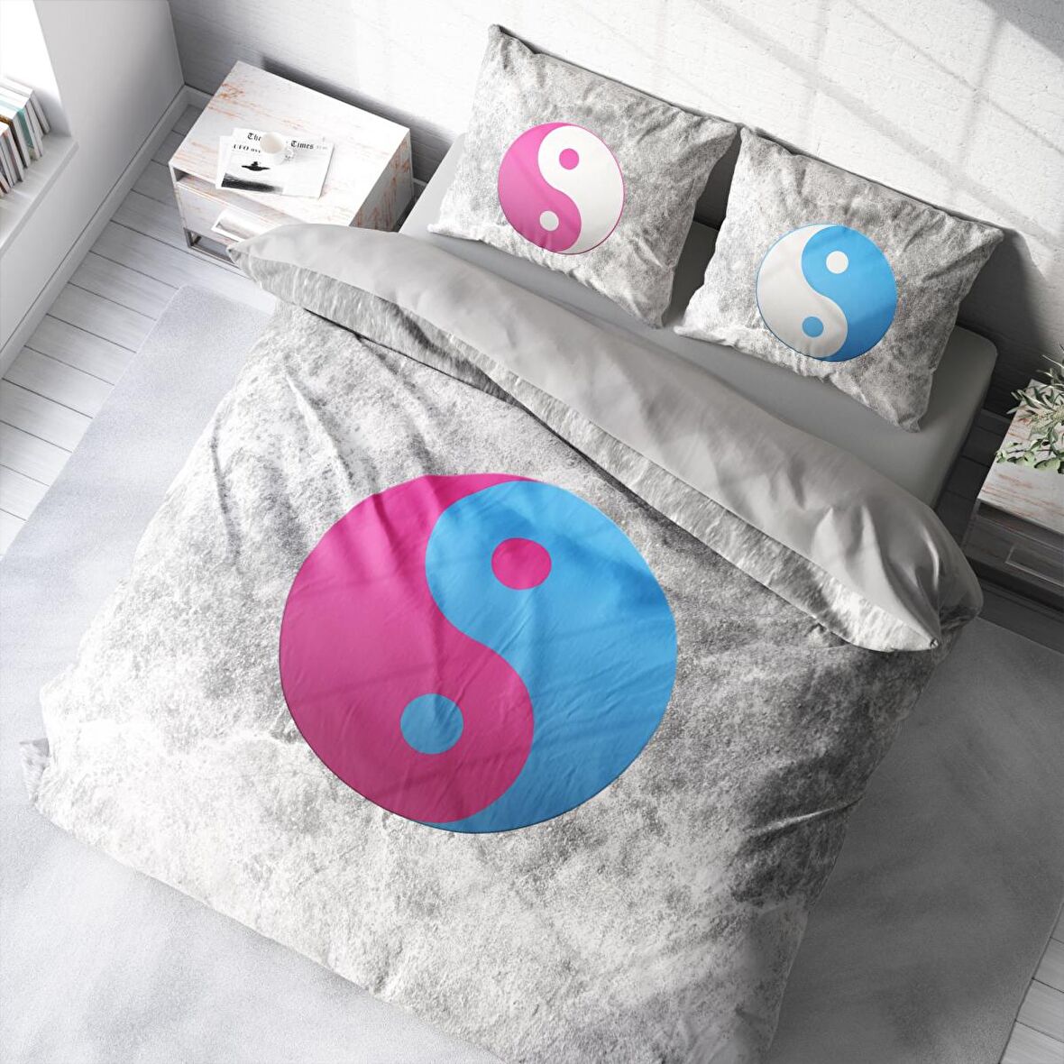 Monohome Ying Yang 3D Temalı Pamuk Saten Çift Kişilik Nevresim Takımı