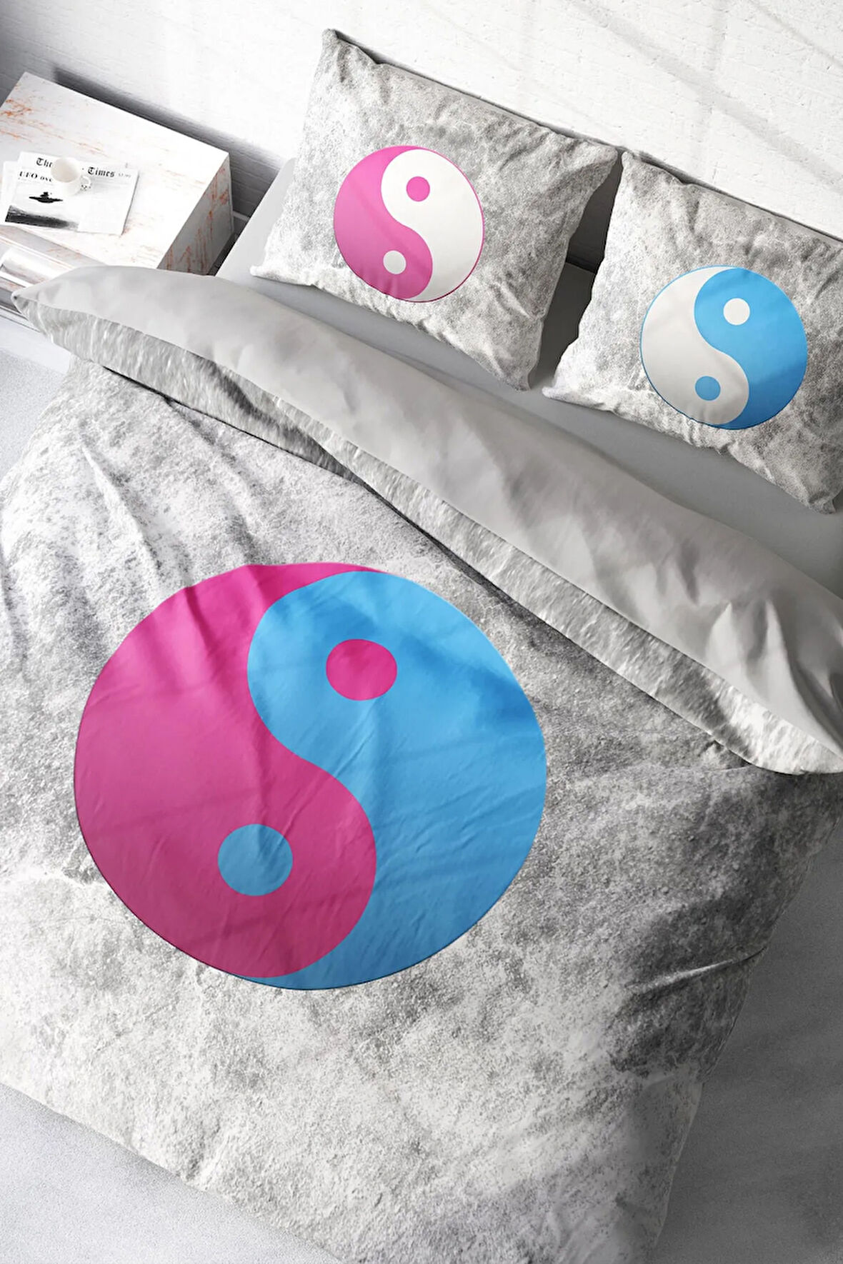 Nevresim Takımı %100 Doğal Pamuk Çift Kişilik 3d Digital Ying Yang