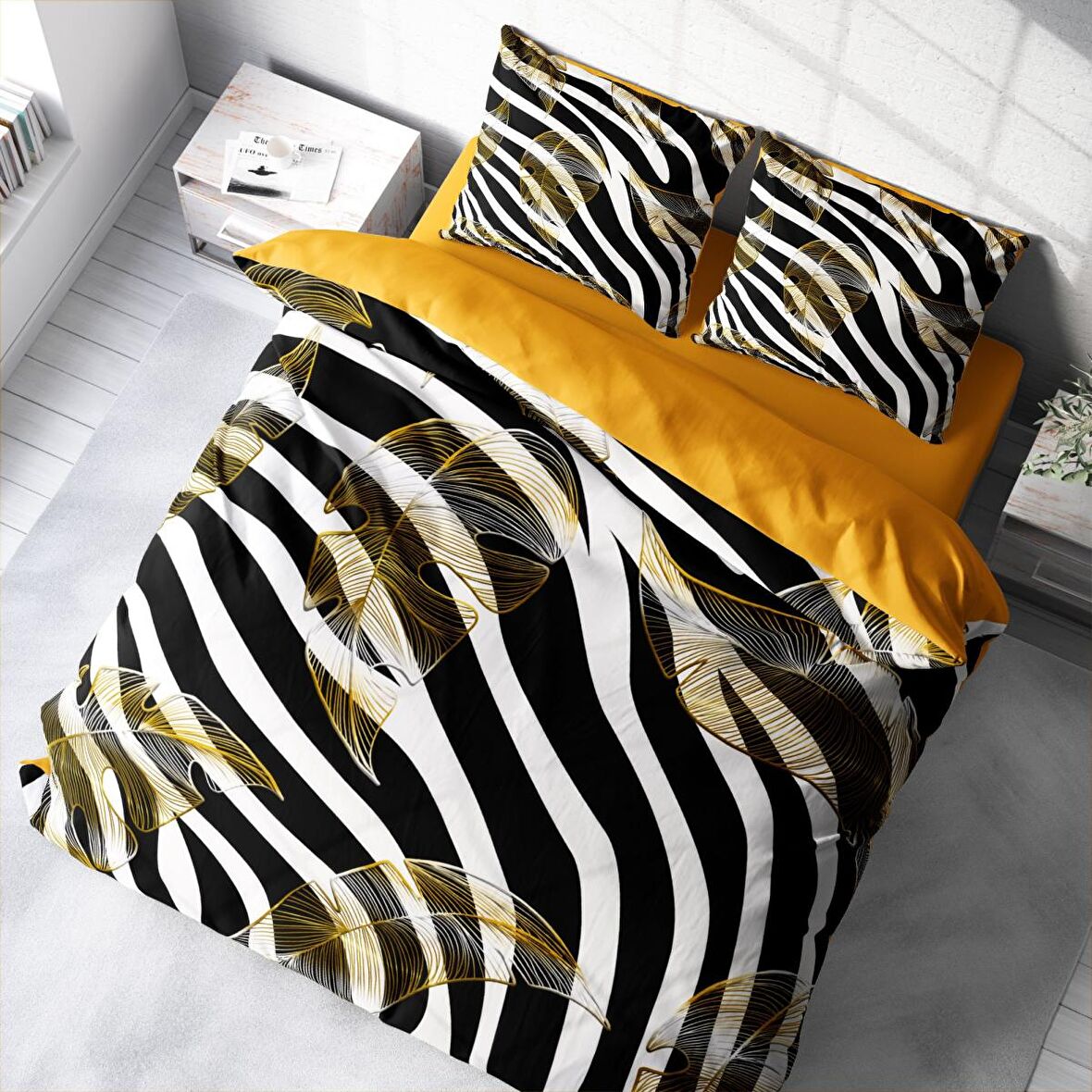 Monohome Zebra Feather 3D Temalı Pamuk Saten Çift Kişilik Nevresim Takımı