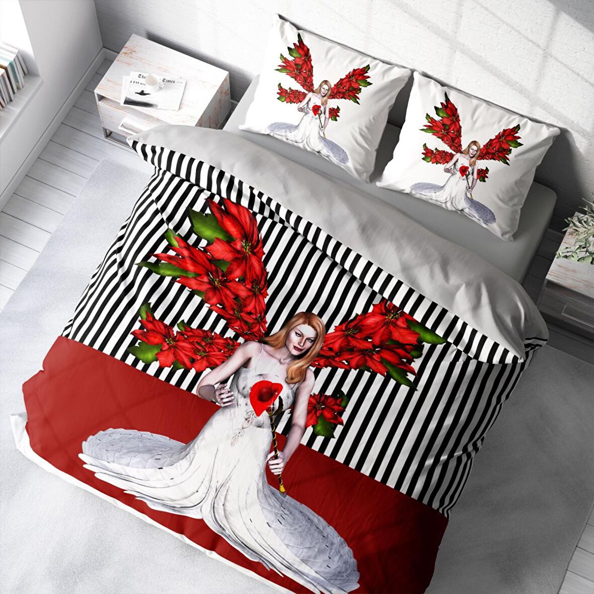 Monohome Angel Fail 3D Temalı Pamuk Saten Çift Kişilik Nevresim Takımı