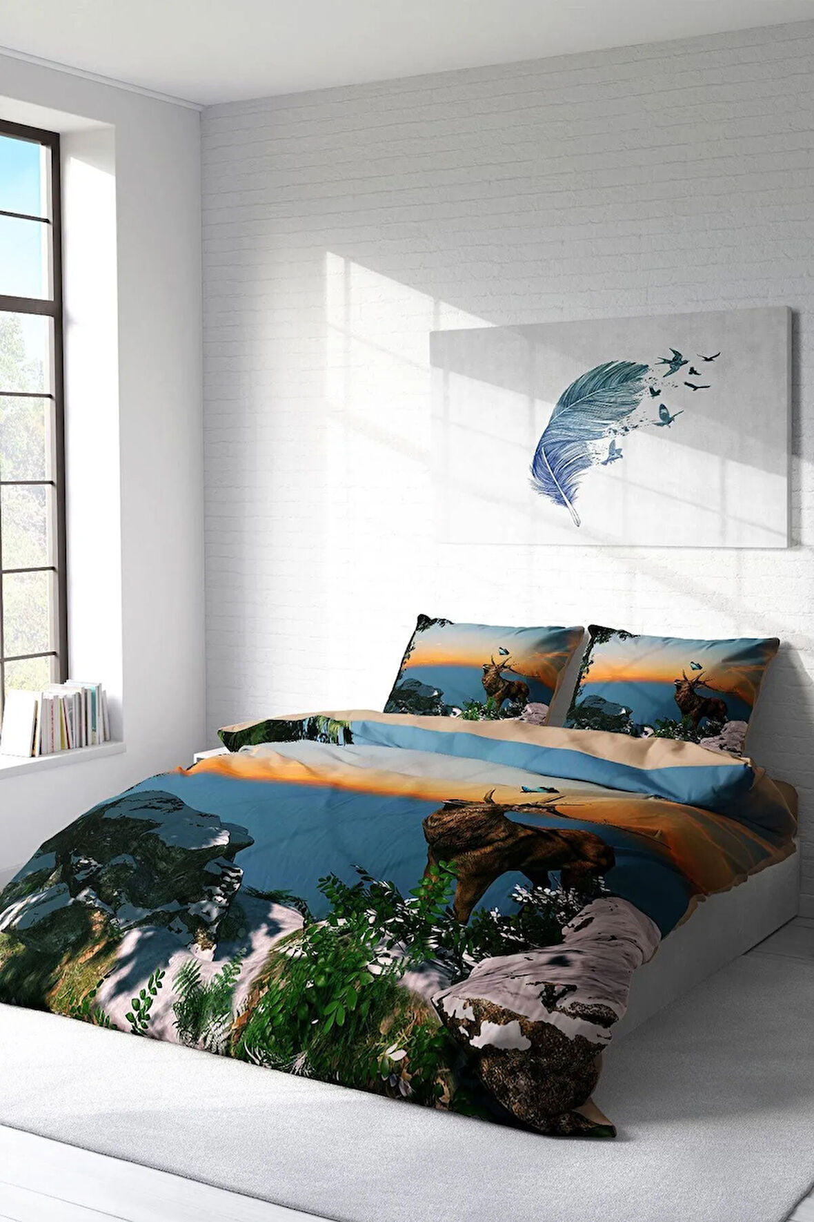 Nevresim Takımı %100 Doğal Pamuk Çift Kişilik 3d Digital Deer