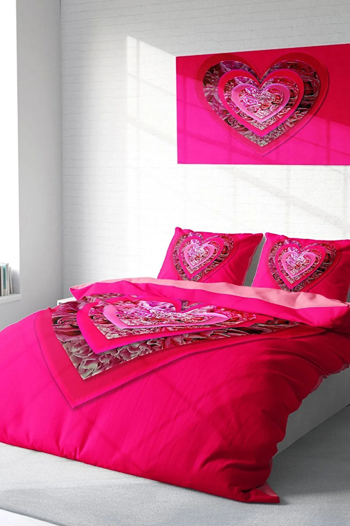 Nevresim Takımı  Doğal Pamuk Çift Kişilik 3d Digital Pink Valentine
