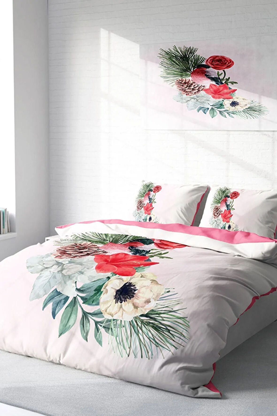 Nevresim Takımı %100 Doğal Pamuk Çift Kişilik 3d Digital Small Birdy