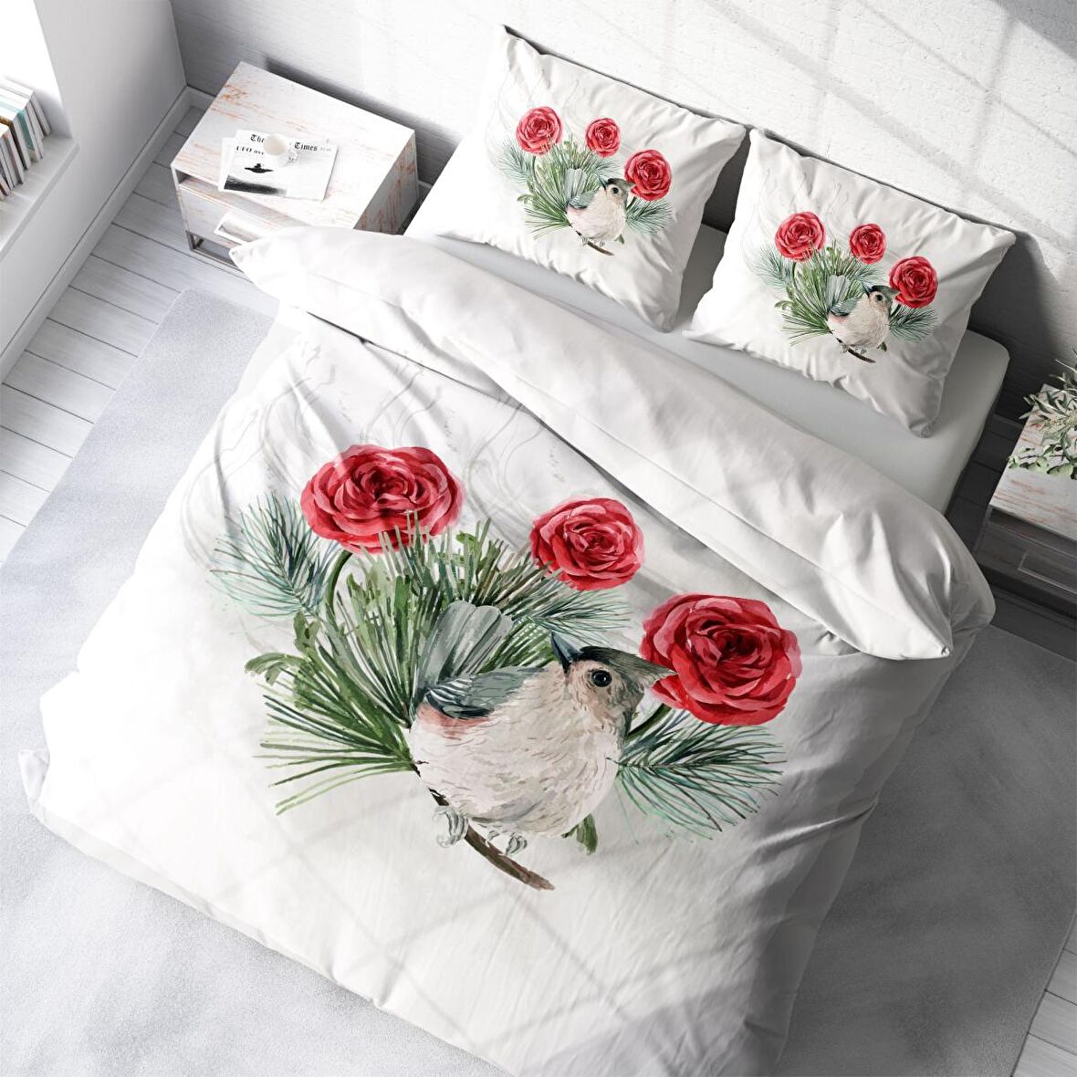 Monohome Big Birdy 3D Temalı Pamuk Saten Çift Kişilik Nevresim Takımı