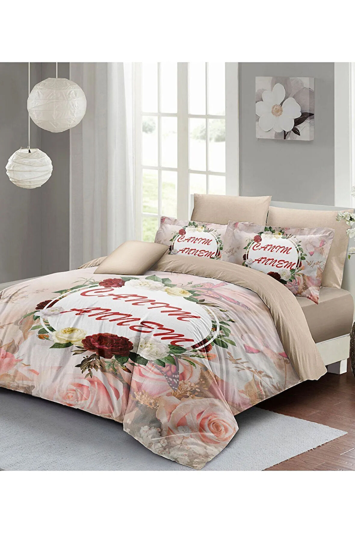 Anneler Günü Hediyesi Nevresim Takımı Özel Dokuma Pamuk Saten Çift Kişilik Canım Annem