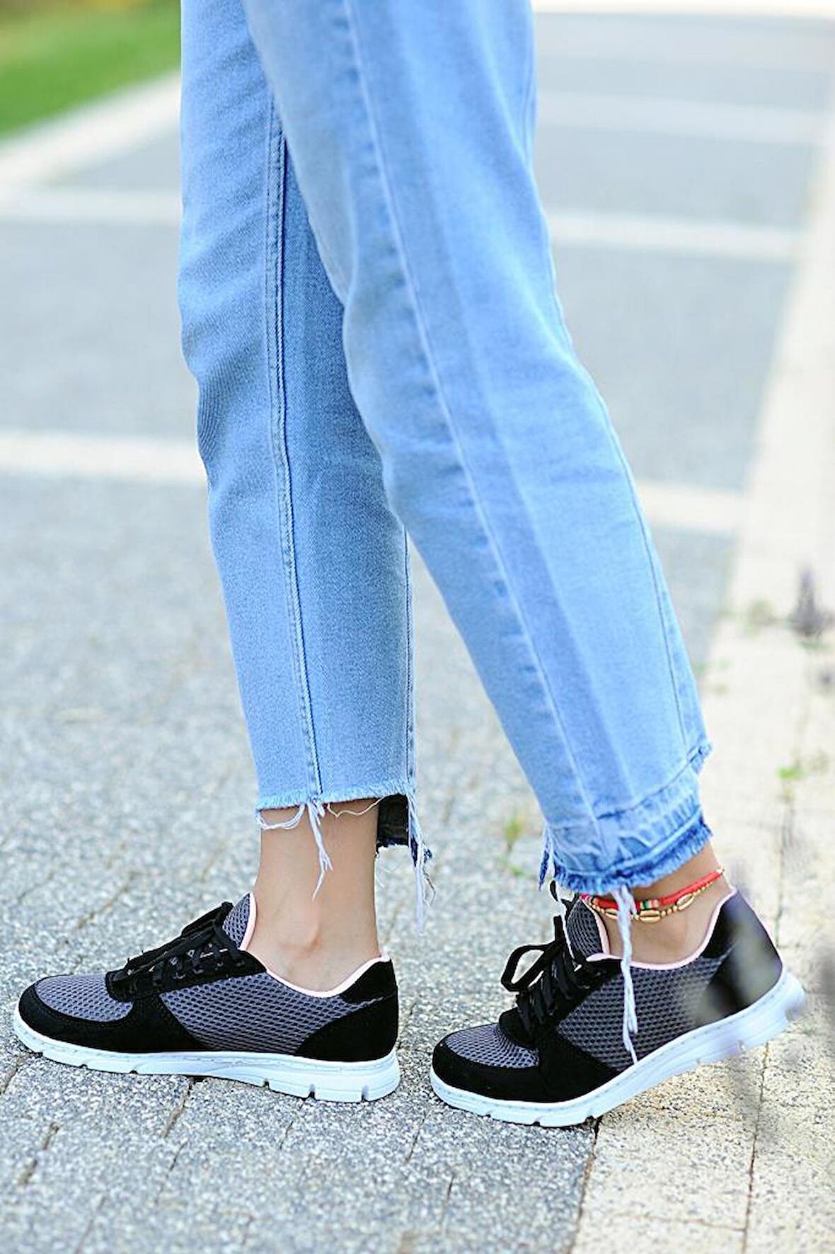 Pembe Potin Fileli Kadın Sneaker A1971-20SiyahFüme