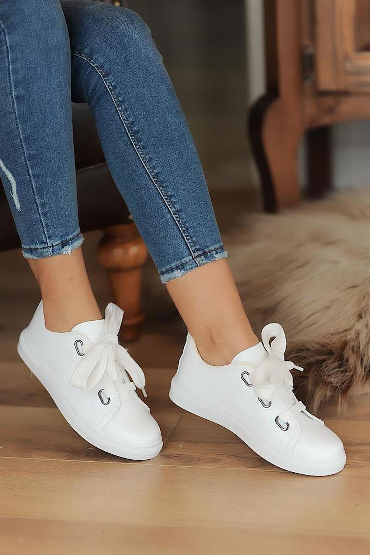 Pembe Potin Rahat Kalıp Moda Kadın Günlük Sneaker J320-22