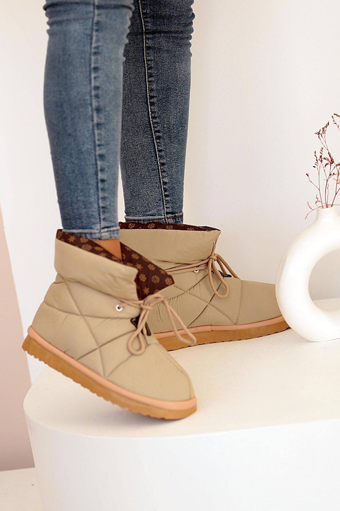 Pembe Potin Rahat Taban Paraşüt Moda Kadın Bot&Bootie 007-1494-22