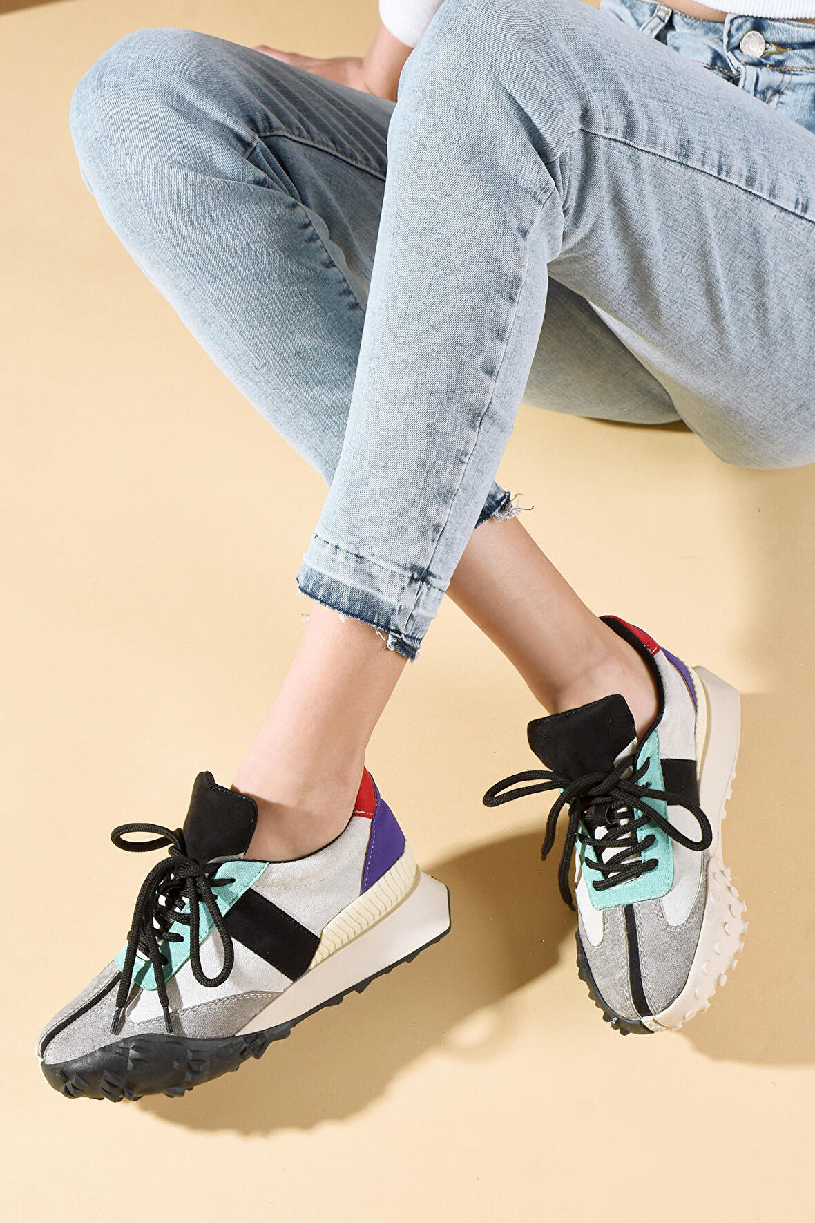 Pembe Potin Özel Tasarım Bağcıklı Kadın Sneakers 36-143-23