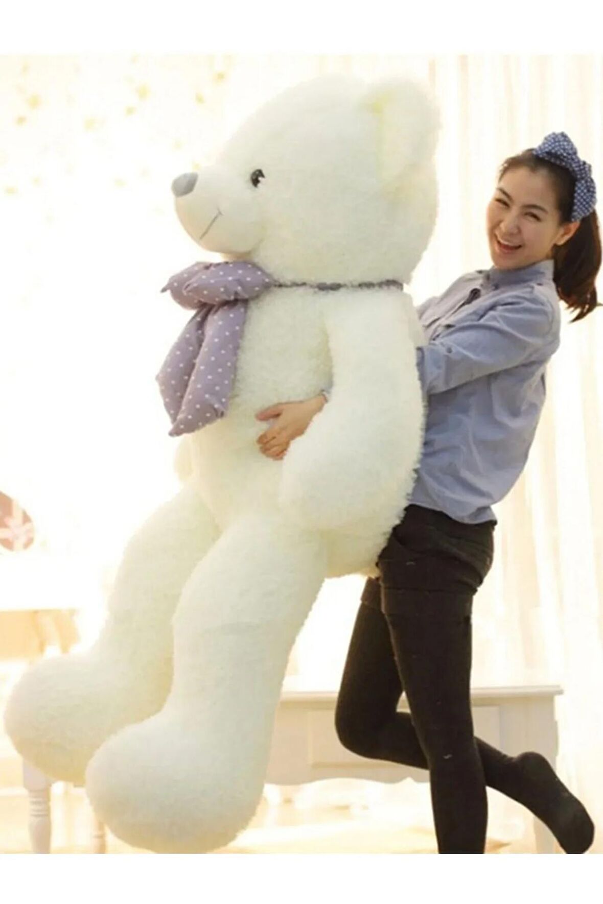 Pababo 160 Cm Papyonlu Büyük Ayıcık Beyaz