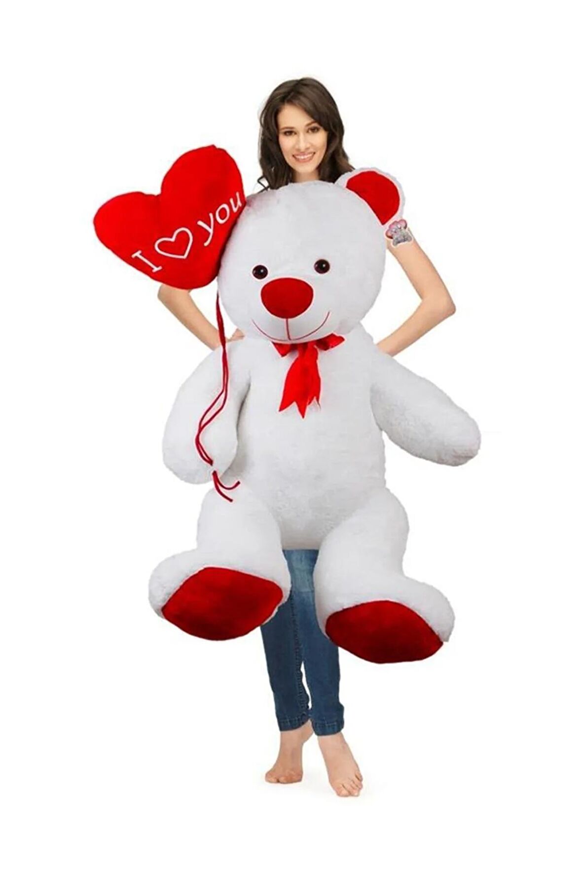 Özgüner 110 Cm Balonlu Beyaz Bobo Peluş Ayıcık