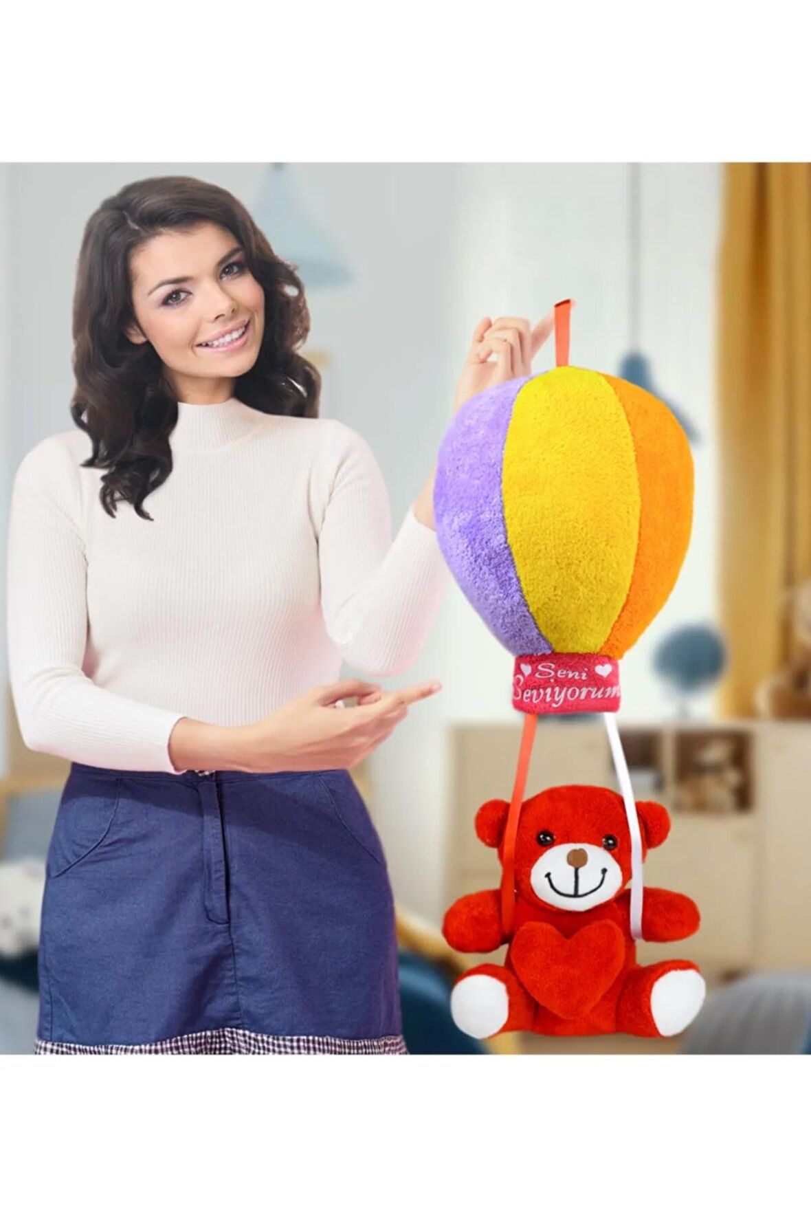 Oyuncak Rengarenk Uçan Balonlu Ayıcık (%100) Yerli